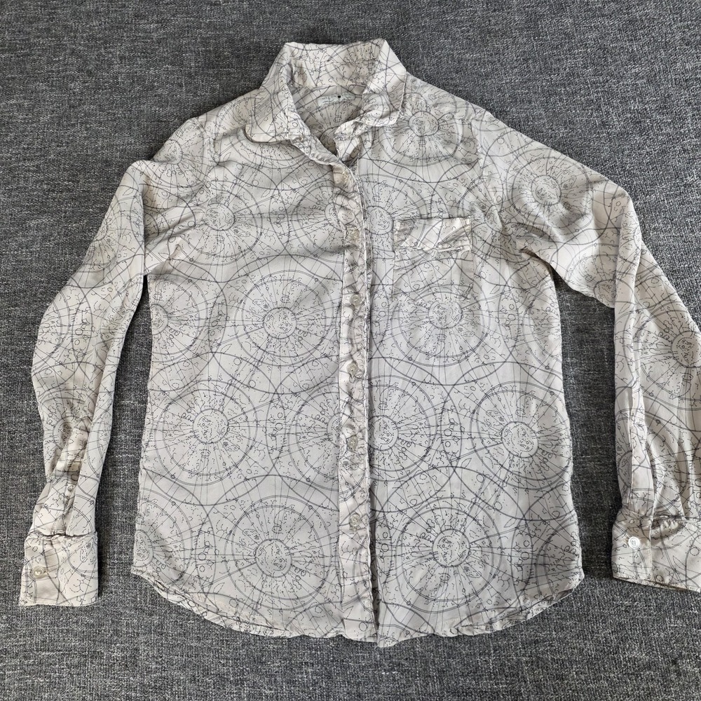 Maison Du Soir Womens M 100% Silk Celestial Astrology Star Print Blouse